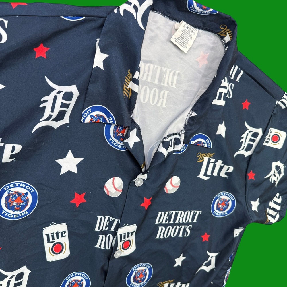 Cotapaxi Detroit Tigers Miller Lite Men XXL Navy Blue Button Up Shirt Baseball‎